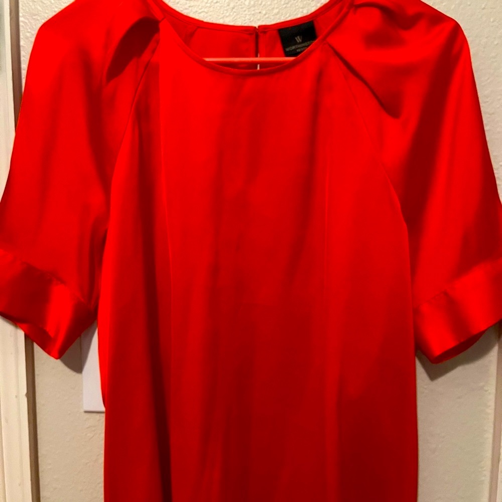 Red silk blouse with puff sleeves (NWOT)